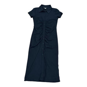 Jules & Leopold Dress Womens XL Black Ruched Button Down Collared Maxi Stretch